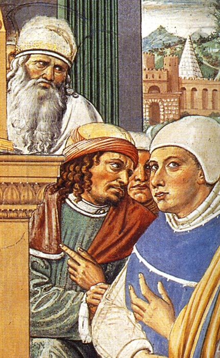 Oil painting:St. Augustine Teaching in Rome. Detail. 1464