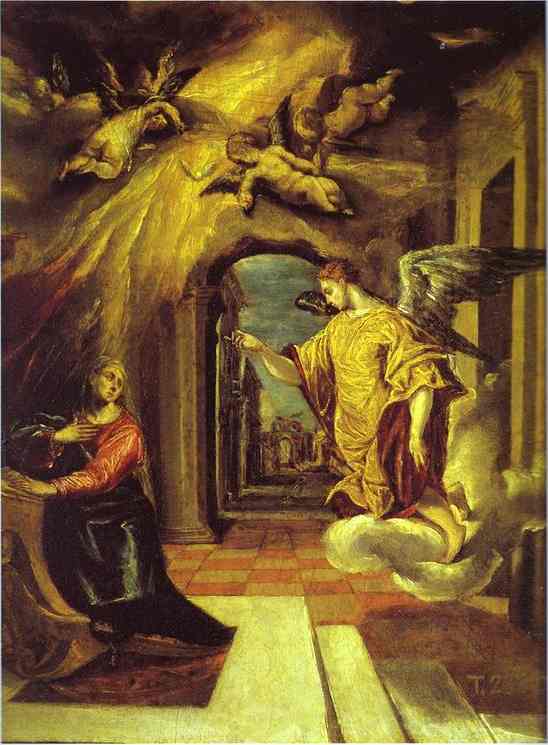 Oil painting:The Annunciation. c.1575