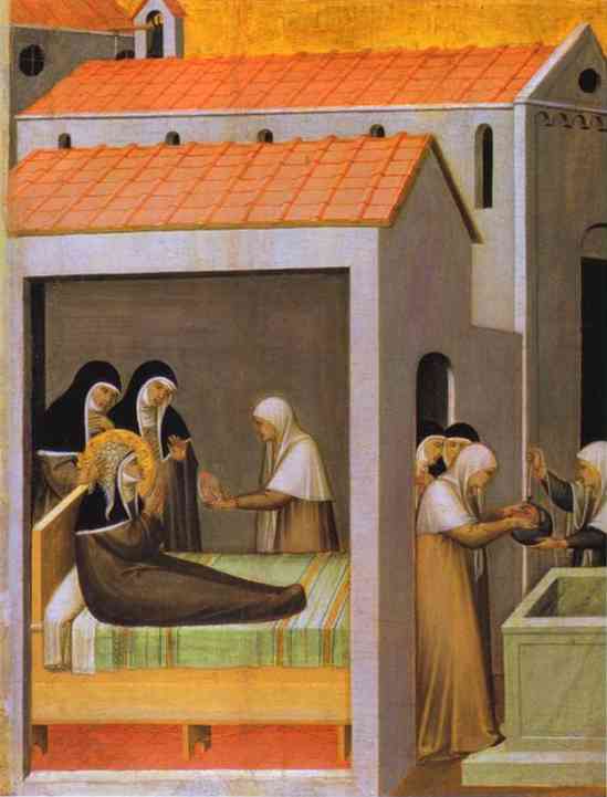 Oil painting:The Miracle of the Ice. A panel from Beata Humilitas Altar. c. 1341