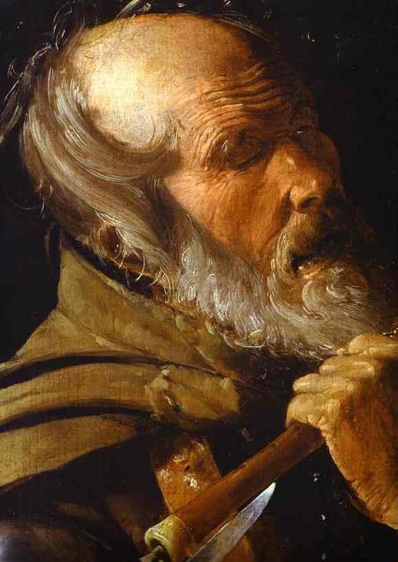 Oil painting:The Quarrel of the Musicians. Detail. c. 1615
