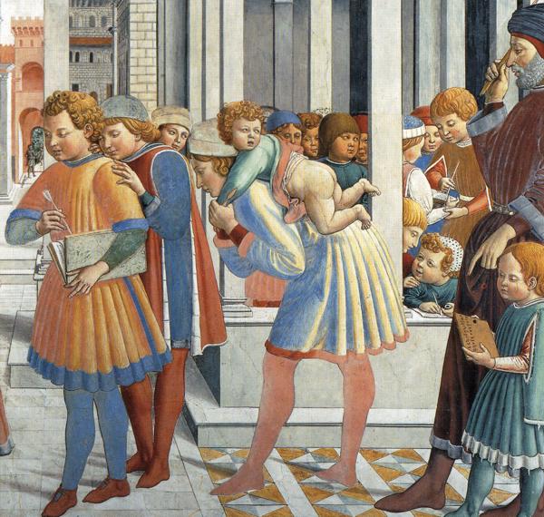 Oil painting:The School of Tagaste. Detail.1464