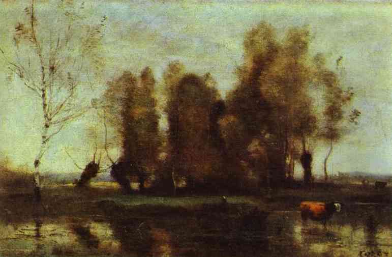 Oil painting:Trees on a Swamp. c. 1855