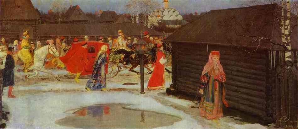 Oil painting:Wedding Train in the XVII century Moscow. 1901