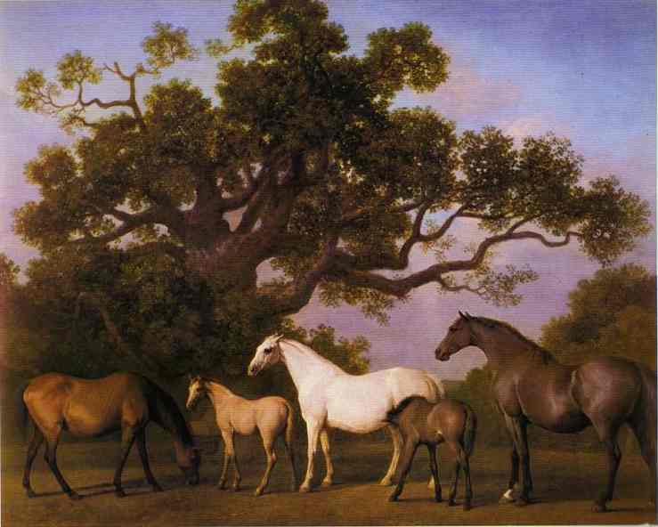 Oil painting:Mares and Foals under an Oak-Tree. 1775