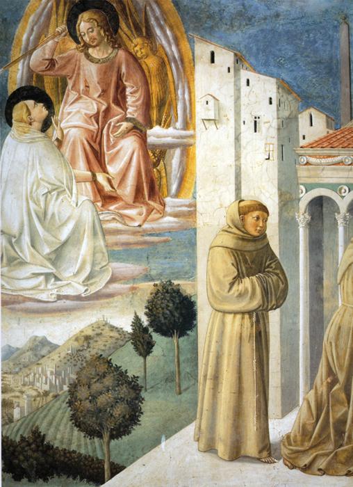 Oil painting:Vision of St. Dominic and Meeting of St. Francis and St. Dominic. Detail. 1452