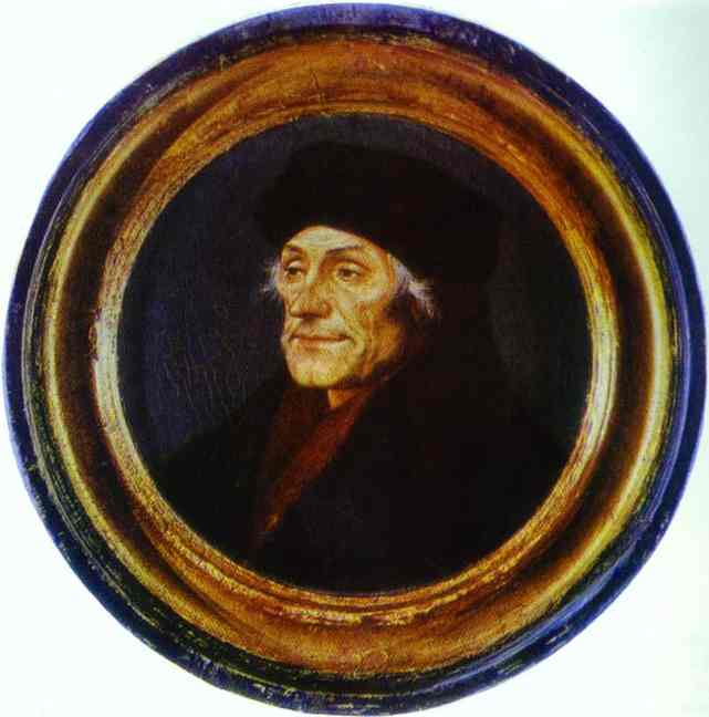 Oil painting:Portrait of Erasmus von Rotterdam in a Round Frame. 1532