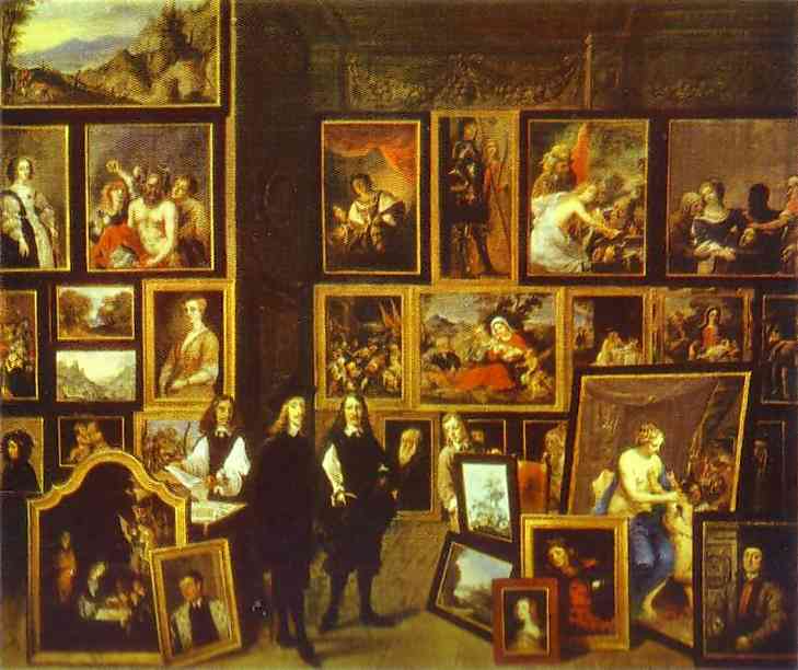 Oil painting:Archduke Leopold-Wilhelm in His Art Gallery in Brussels. 1653