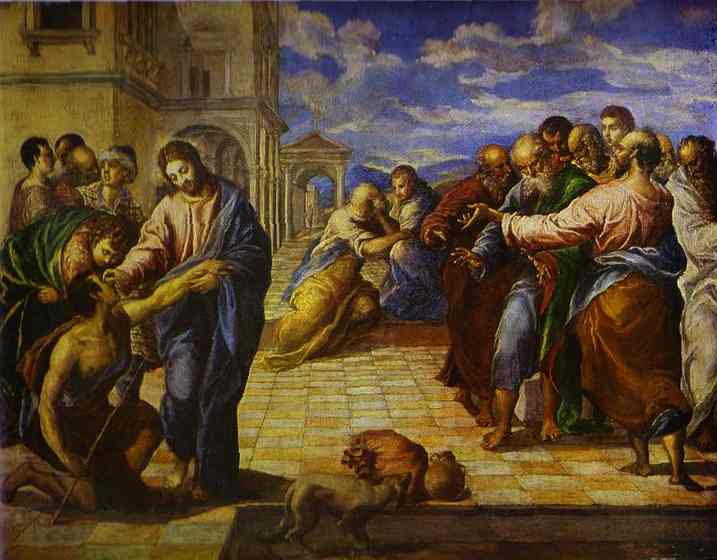 Oil painting:Christ Healing the Blind Man. 1560