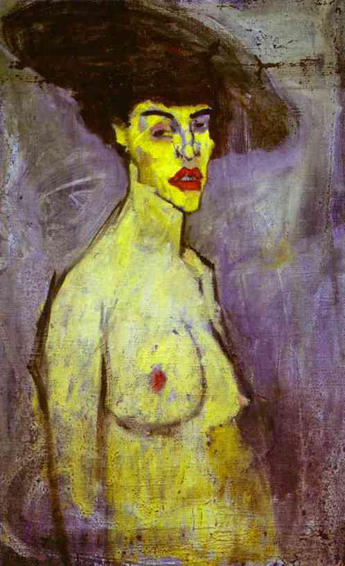 Oil painting:Female Nude with Hat. c 1908