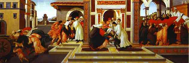 Oil painting:Last Miracle and the Death of St. Zenobius. c.1500-1505