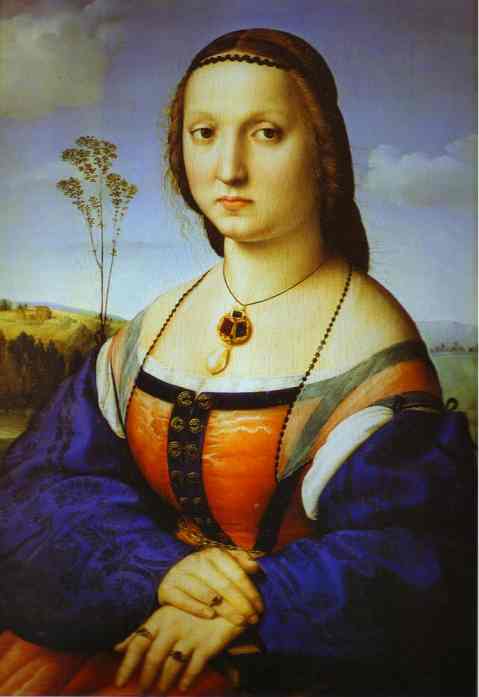 Oil painting:Portrait of Maddalena Doni. c.1506