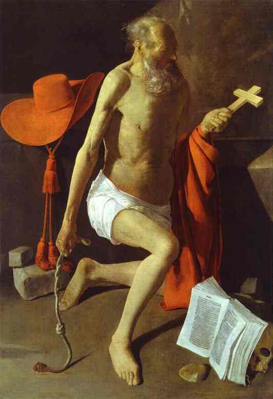 Oil painting:Repenting of St. Jerome, also called St. Jerome with Cardinal Hat. 1628