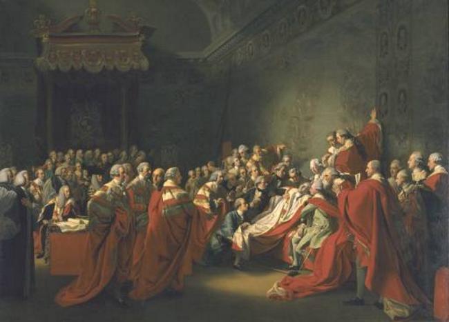 Oil painting:The Collapse of the Earl of Chatham in the House of Lords, 7 July 1778