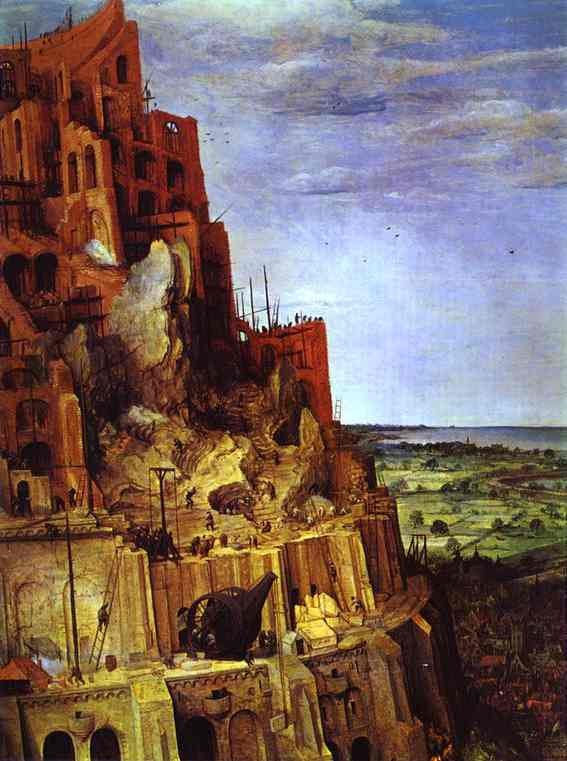 Oil painting:The Tower of Babel. Detail. 1563