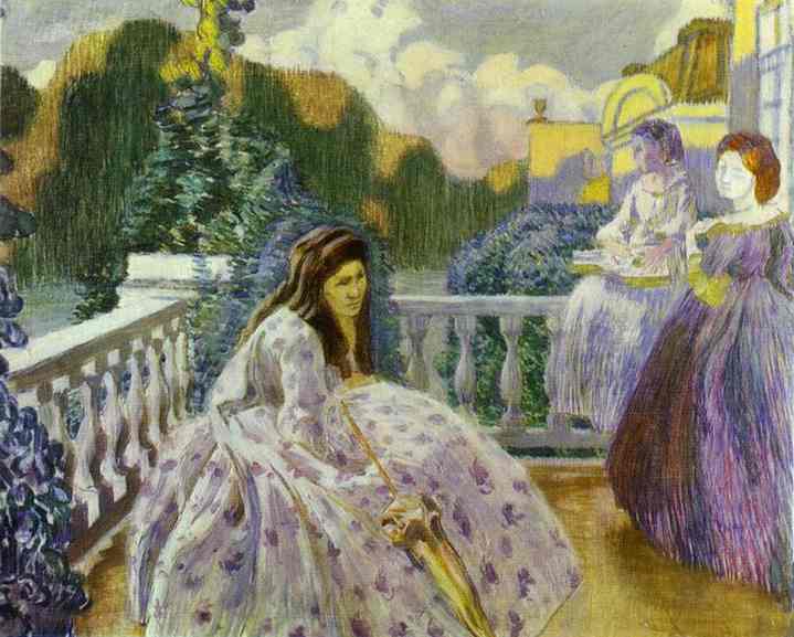 Oil painting:Three Ladies on the Terrace. 1903
