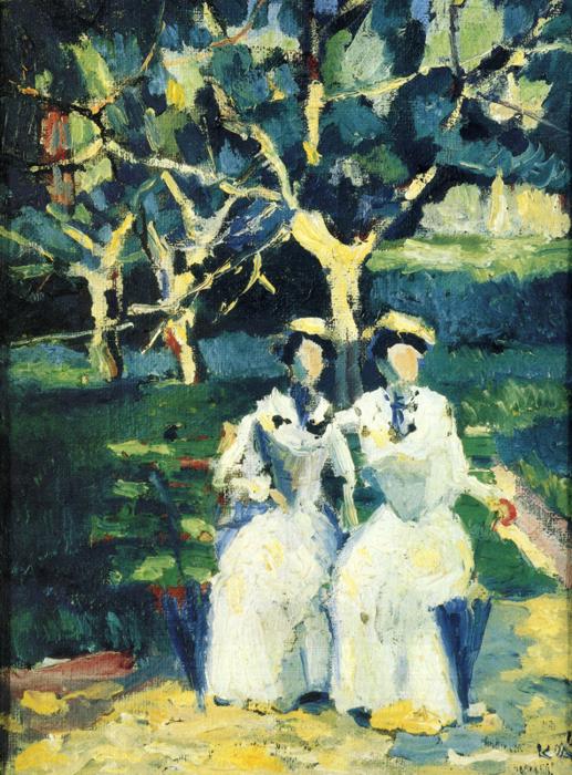 Oil painting:Two Women in a Garden.