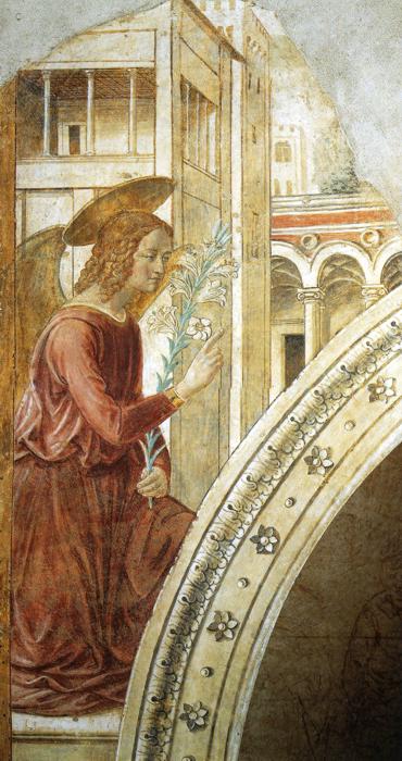 Oil painting:Tabernacle of the Visitation: Annunciation: the Archangel Gabriel. 1491