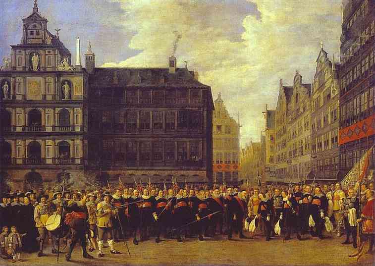 Oil painting:Members of Antwerp Town Council and Masters of the Armaments Guild. 1643