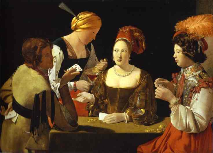 Oil painting:The Card-Sharp with the Ace of Diamonds. c. 1636