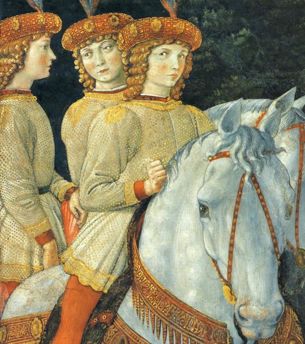Oil painting:Procession of the Magus Melchior. Detail.1459