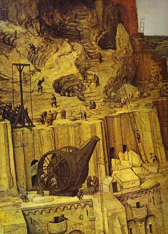 Oil painting:The Tower of Babel. Detail. 1563