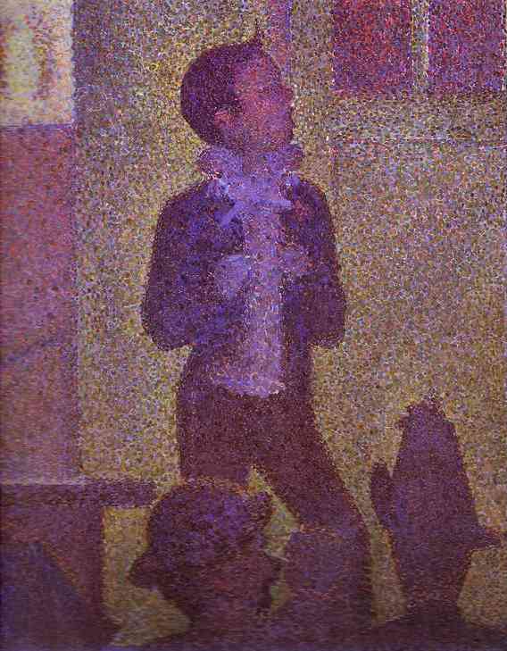 Oil painting:Invitation to the Sideshow (La Parade de Cirque). Detail. 1887