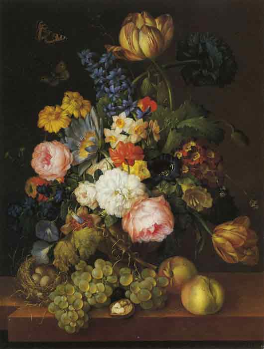 Oil painting for sale:Stilleben mit Blumenbouquet und Fruchten, 1821