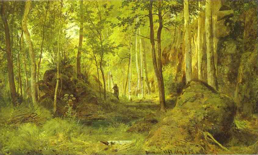 Oil painting:Landscape with a Hunter. Valaam Island. 1867