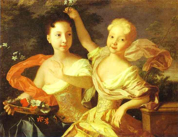 Oil painting:Portrait of Anna Petrovna and Elizaveta Petrovna. 1717