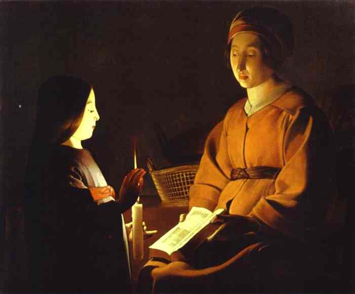 Oil painting:Education of the Virgin. (copy of the lost original, or the workshop of La Tour). c.