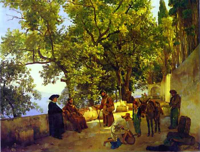 Oil painting:A Terrace on a Seashore. A Small Town of Capuccini near Sorrento. 1827