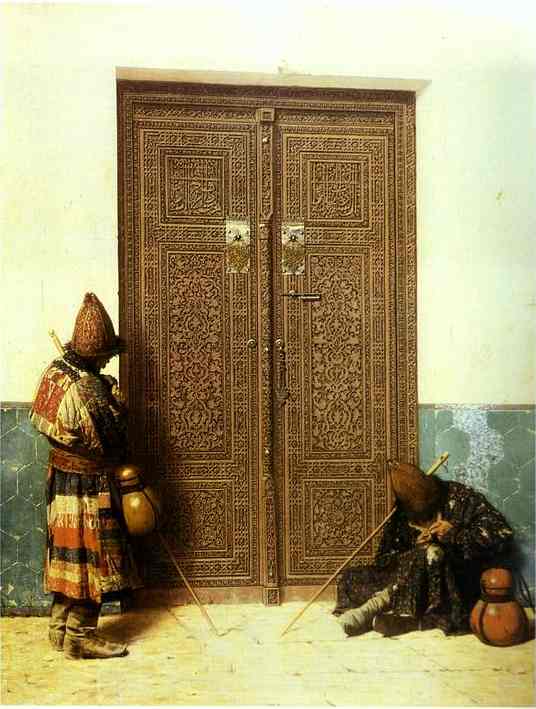 Oil painting:At the Door of a Mosque. 1873