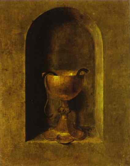Oil painting:Chalice of St. John the Evangelist. The reverse side of St. Veronica. Oil on wood. The