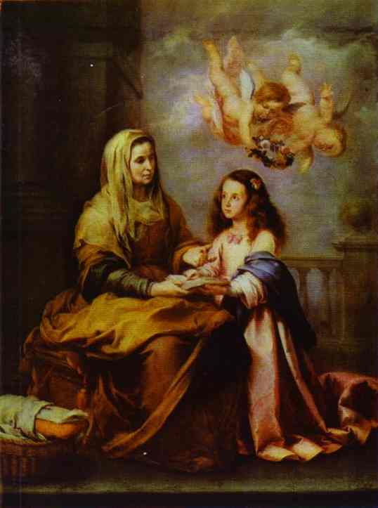 Oil painting:Childhood of Virgin. c. 1665