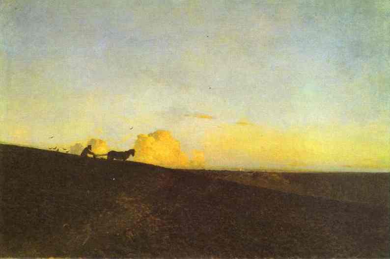 Oil painting:Evening in the Field. 1883