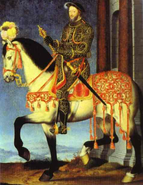 Oil painting:Francis I on Hourseback. c. 1540