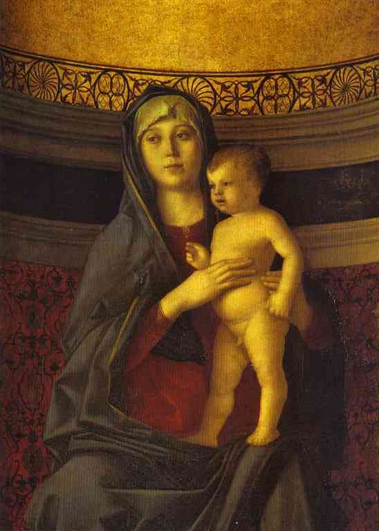 Oil painting:Frari Triptych. Madonna and Child. Detail. 1488