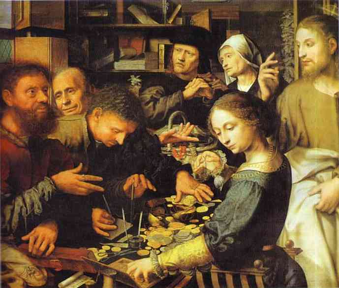 Oil painting:Jesus Summons Matthew to Leave the Tax Office. 1536