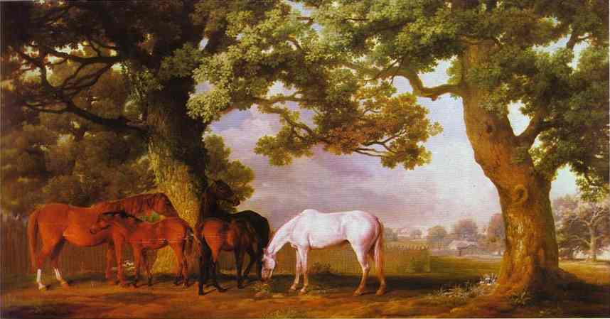 Oil painting:Mares and Foals in a Wooded Landscape. 1760-1762