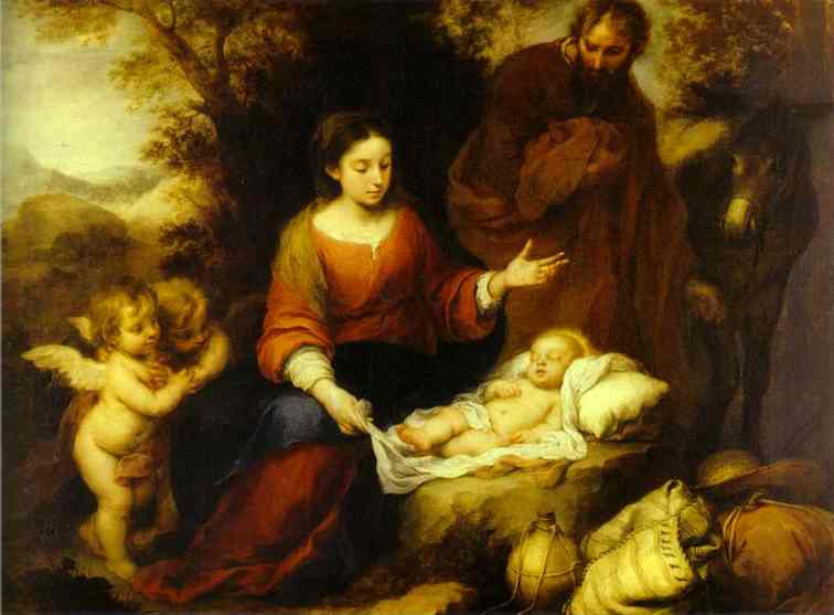 Oil painting:Rest on the Flight into Egypt. Oil on canvas. The Hermitage, St. Petersburg, Russia.