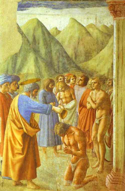 Oil painting:St. Peter Baptizing the Neophytes. 1425