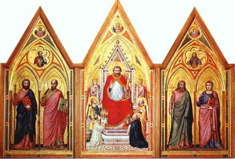 Oil painting:Stefaneschi Polyptych. Side showing St. Peter. c.1330