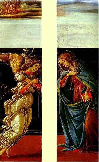 Oil painting:The Annunciation. Two panels. 1490