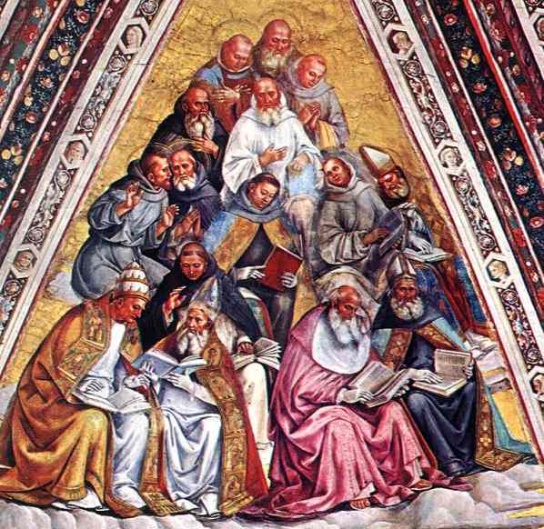 Oil painting:The Doctors of the Church. Fresco