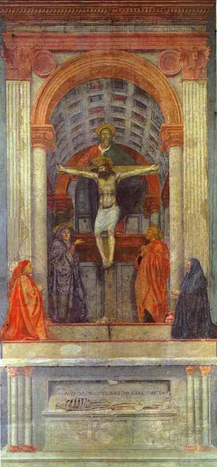 Oil painting:The Holy Trinity with the Virgin, St. John and Two Donors. 1426