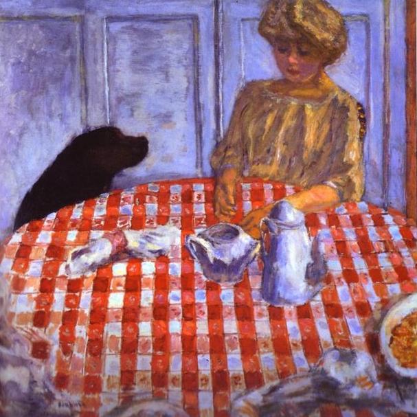Oil painting:The Red-Checkered Tablecloth. 1910