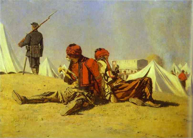 Oil painting:Two Hawks (Bashibazouks). 1878