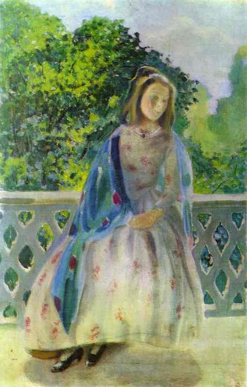 Oil painting:Young Girl on the Balcony. 1900