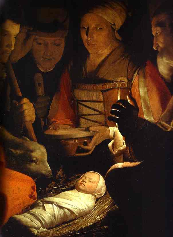 Oil painting:The Adoration of the Shepherds. Detail. c. 1640