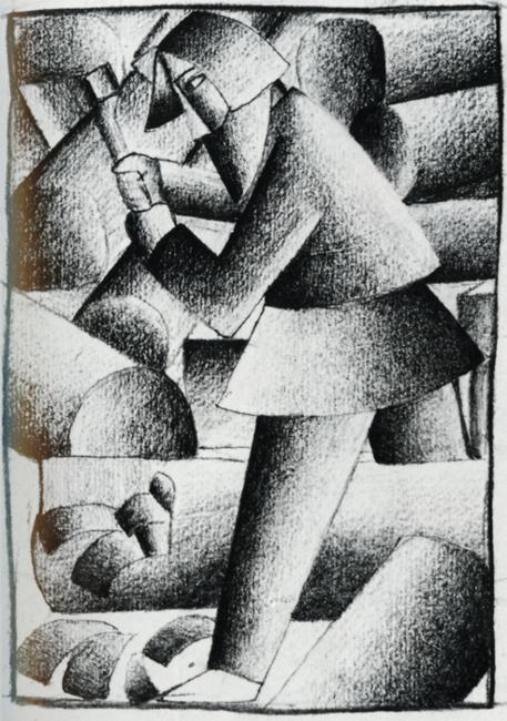 Oil painting:Woodcutter. 1913